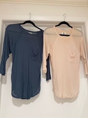 Ever Lightweight Pocket Raglan Top - Peach and Slate